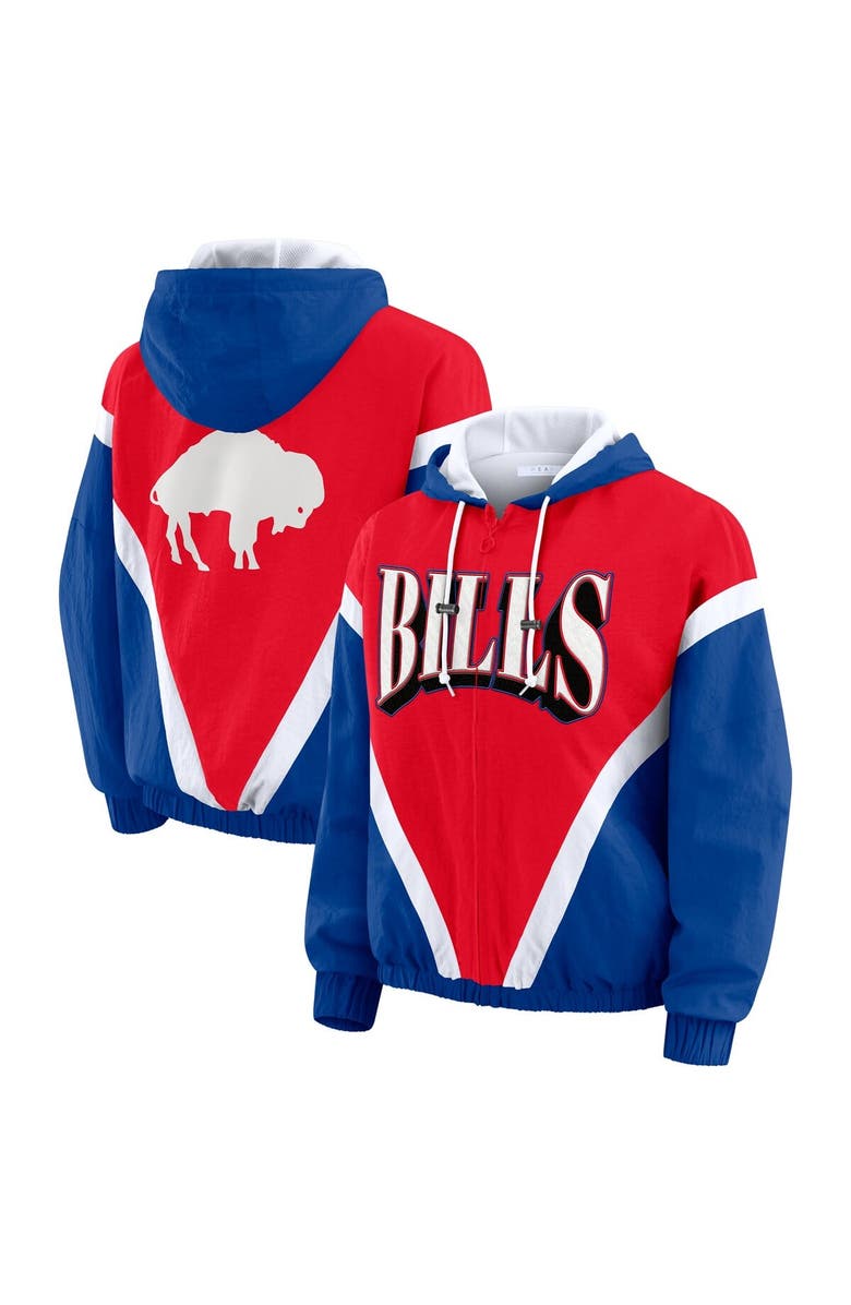 WEAR by Erin Andrews Women's WEAR by Erin Andrews Red/Royal Buffalo Bills Retro Crinkle Full-Zip Hoodie Windbreaker, Main, color, Red