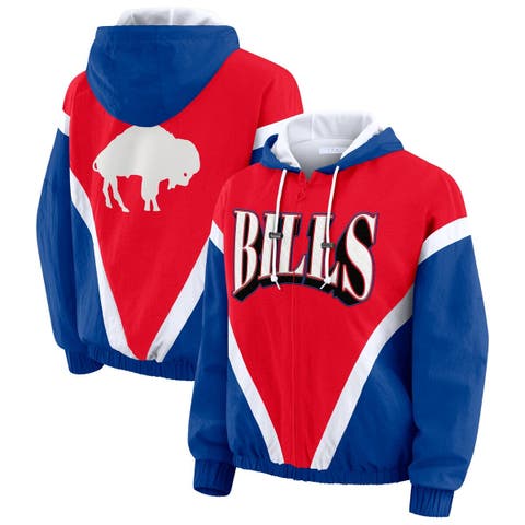 Women's WEAR by Erin Andrews Red/Royal Buffalo Bills Retro Crinkle Full-Zip Hoodie Windbreaker