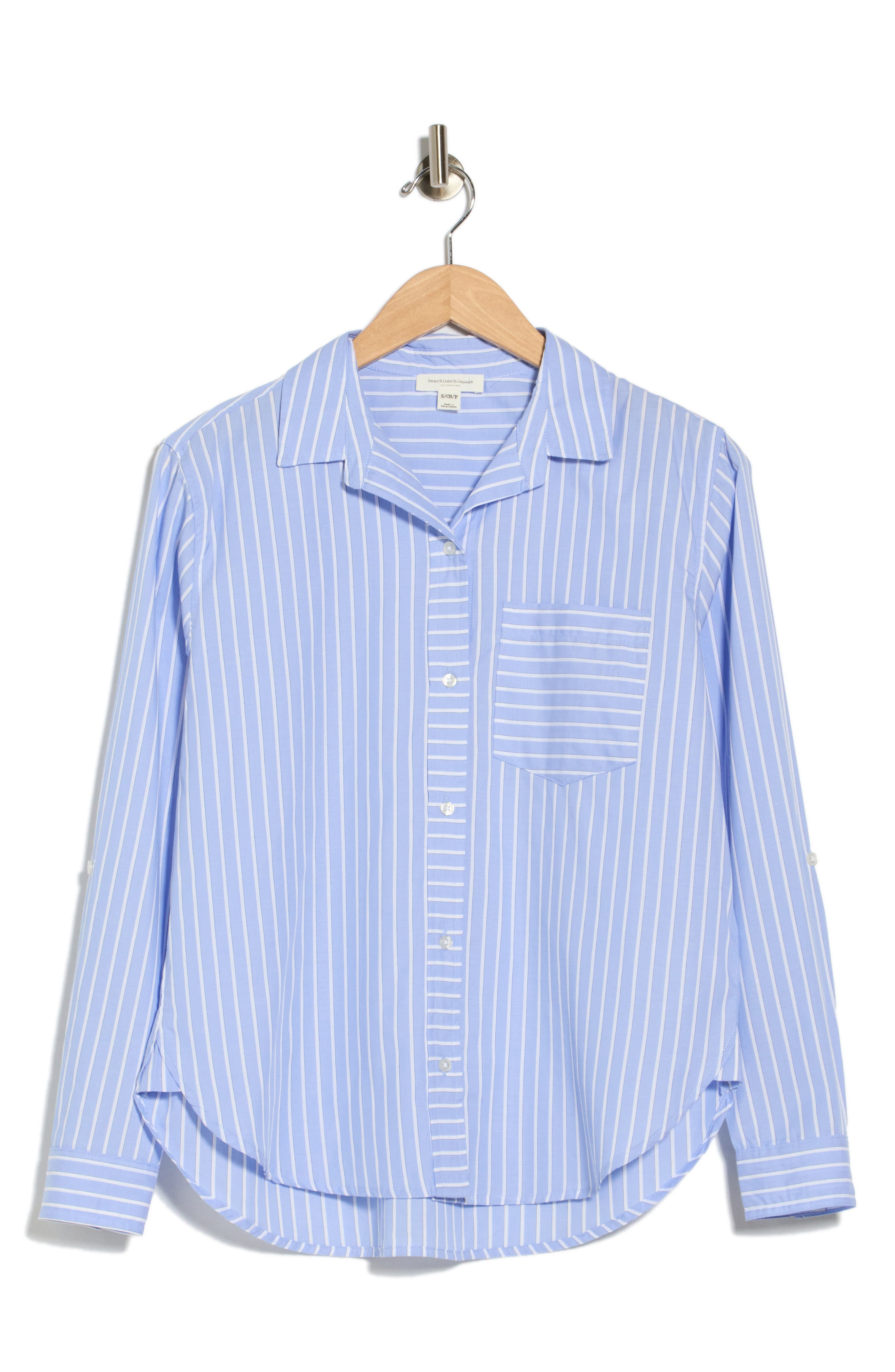 Beachlunchlounge Carson Stripe Button-up Shirt In Iced Blueberry