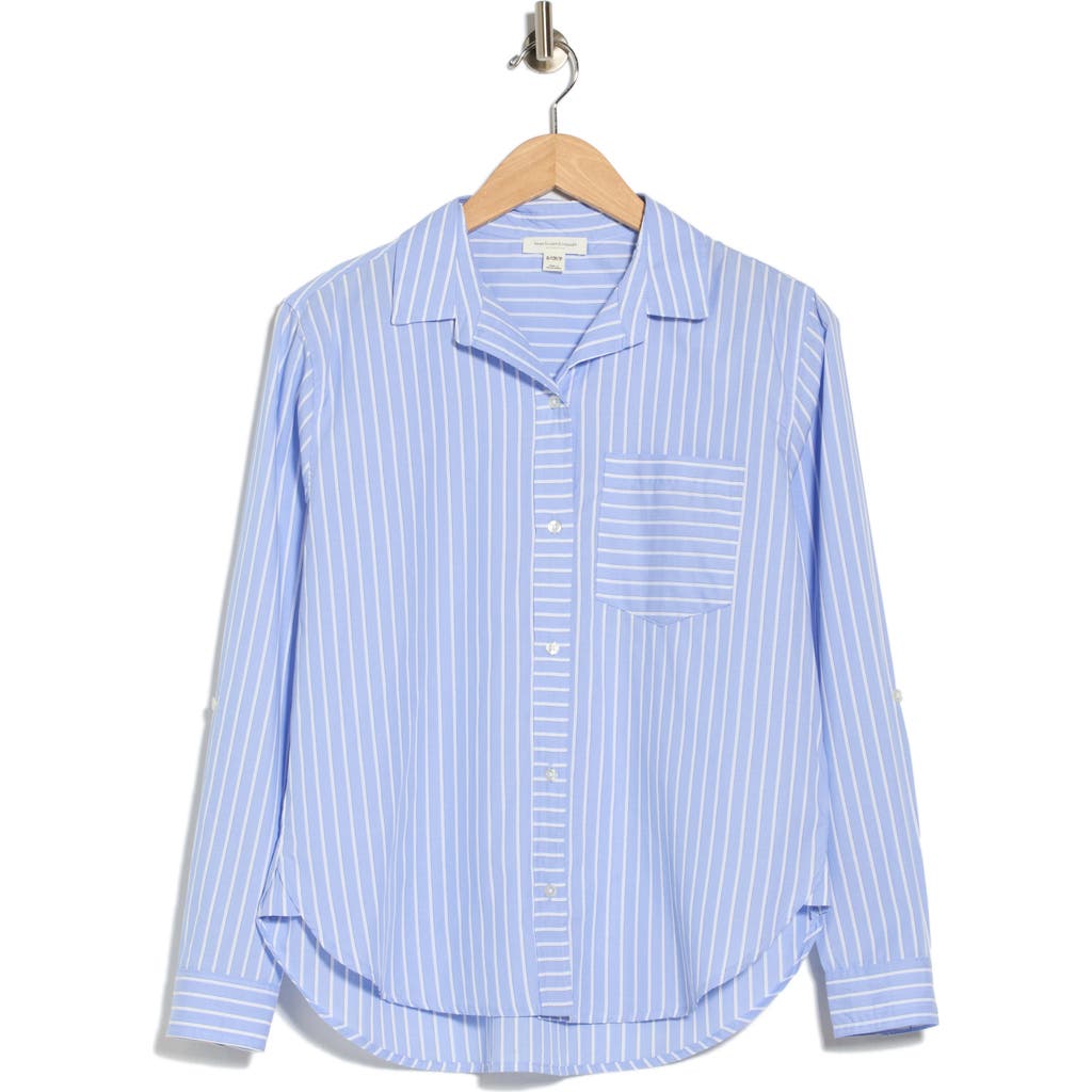 Beachlunchlounge Carson Stripe Button-up Shirt In Iced Blueberry