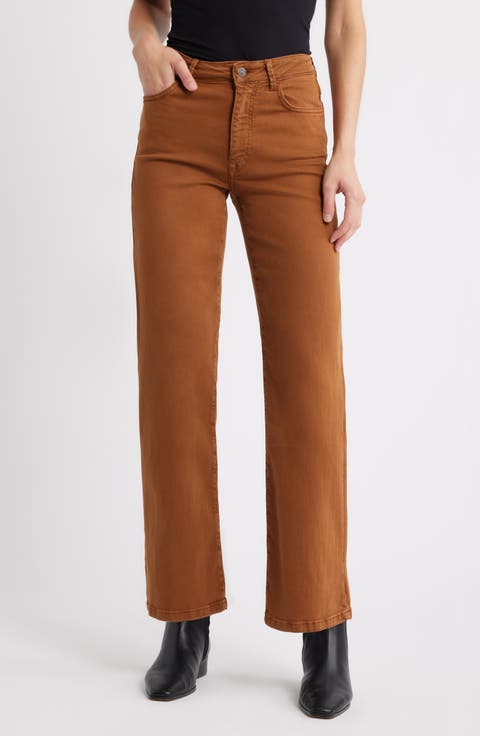 Alena High Waist Wide Leg Jeans (Camel Flex)