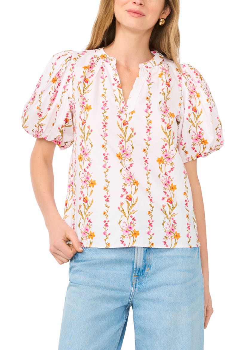 Floral Puff Sleeve Organdy Top, Main, color, PINK BLISS