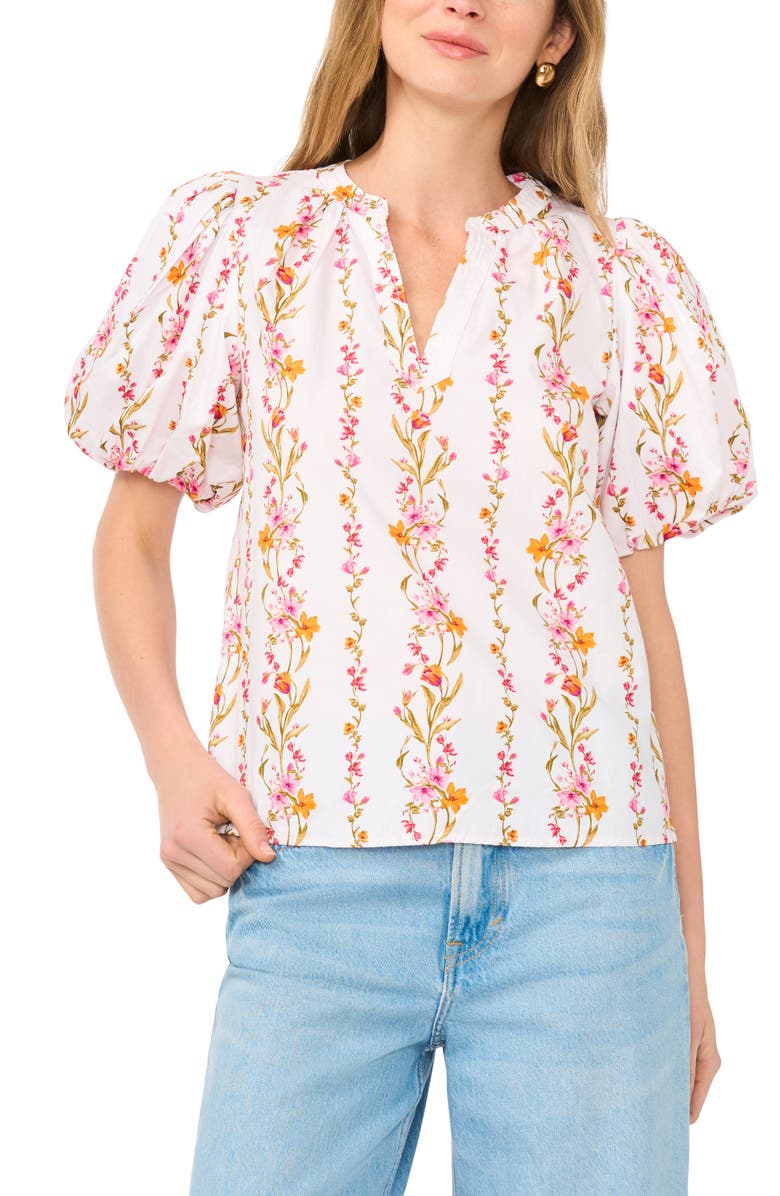 Vince Camuto Floral Puff Sleeve Organdy Top, Main, color, Pink Bliss