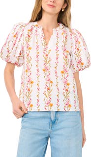 Vince Camuto Floral Puff Sleeve Organdy Top