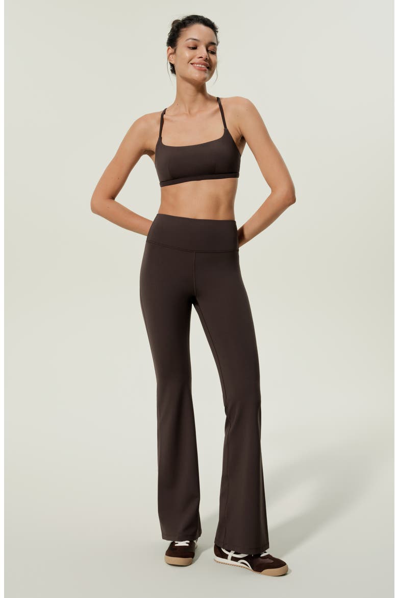 Women's Silk Contour High Rise Flared Drape Flow Leggings, Alternate, color, Coffee Bean