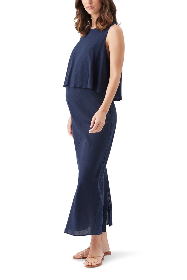 Lena Linen Nursing Dress, Alternate, color, Navy
