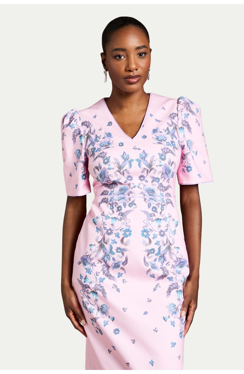 Coast Puff Sleeve Floral Cotton Pencil Dress, Alternate, color, Lilac