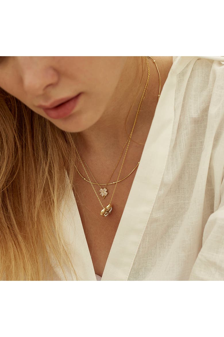 Four Leaf Clover Sterling Silver Necklace - White, Alternate, color, Gold