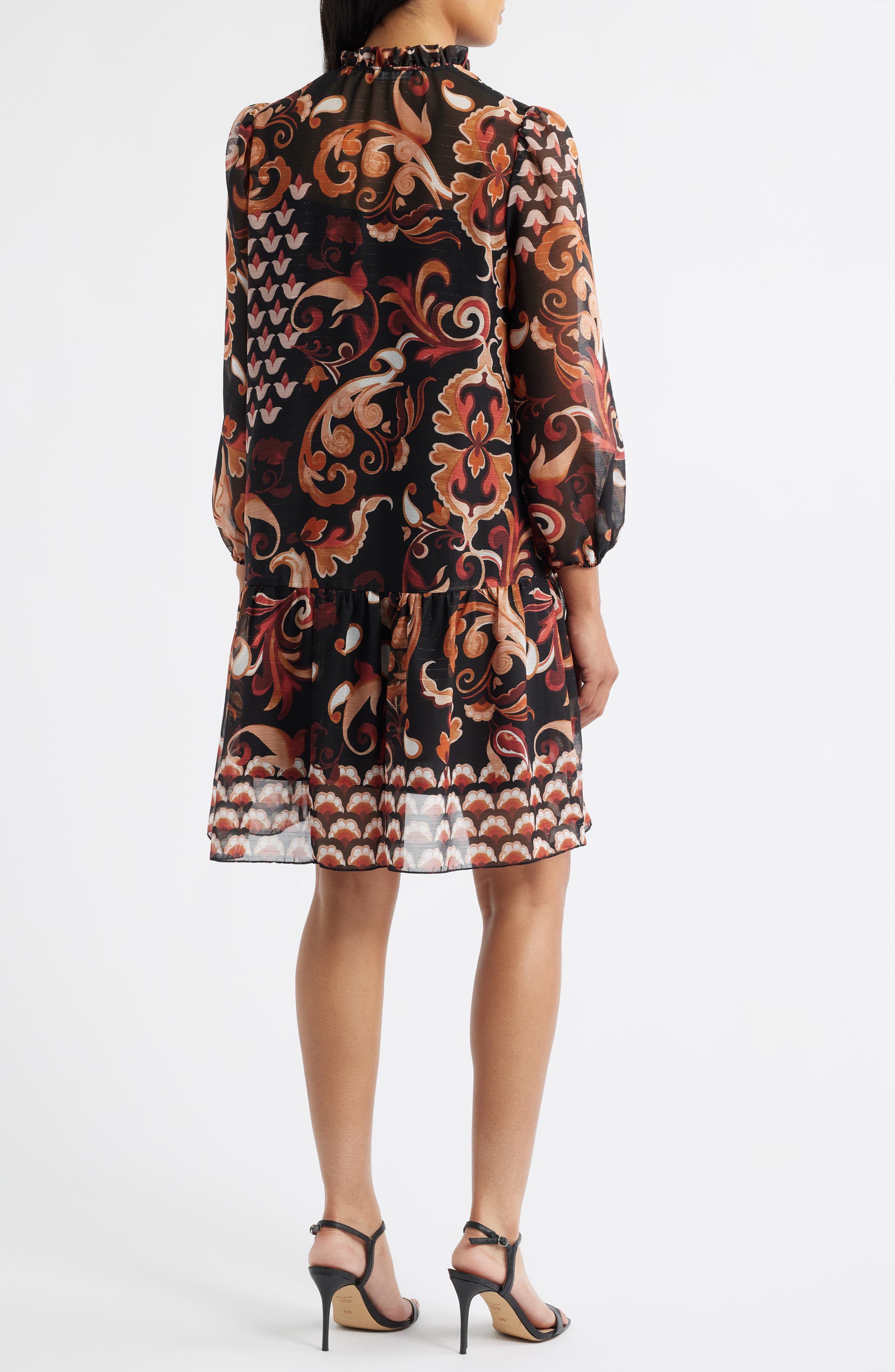 Long Sleeve Chiffon Shift Dress - image 2