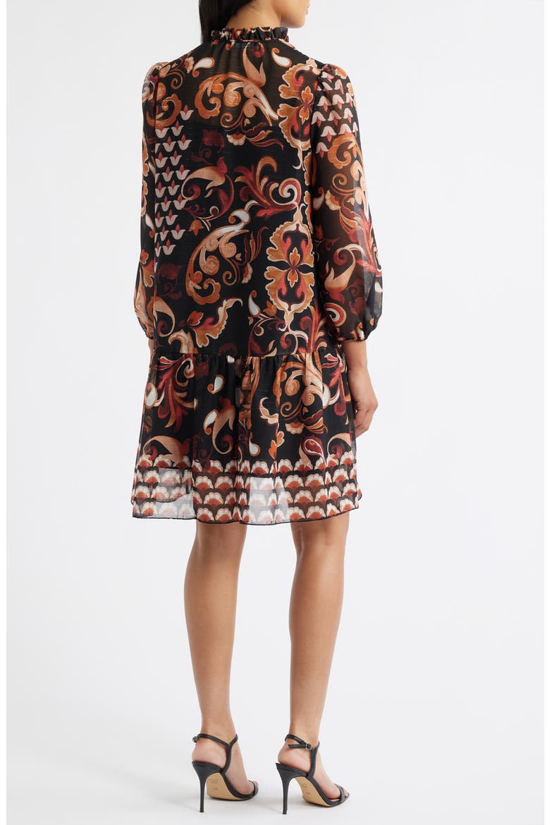 Long Sleeve Chiffon Shift Dress, Alternate, color, BLACK ORANGE