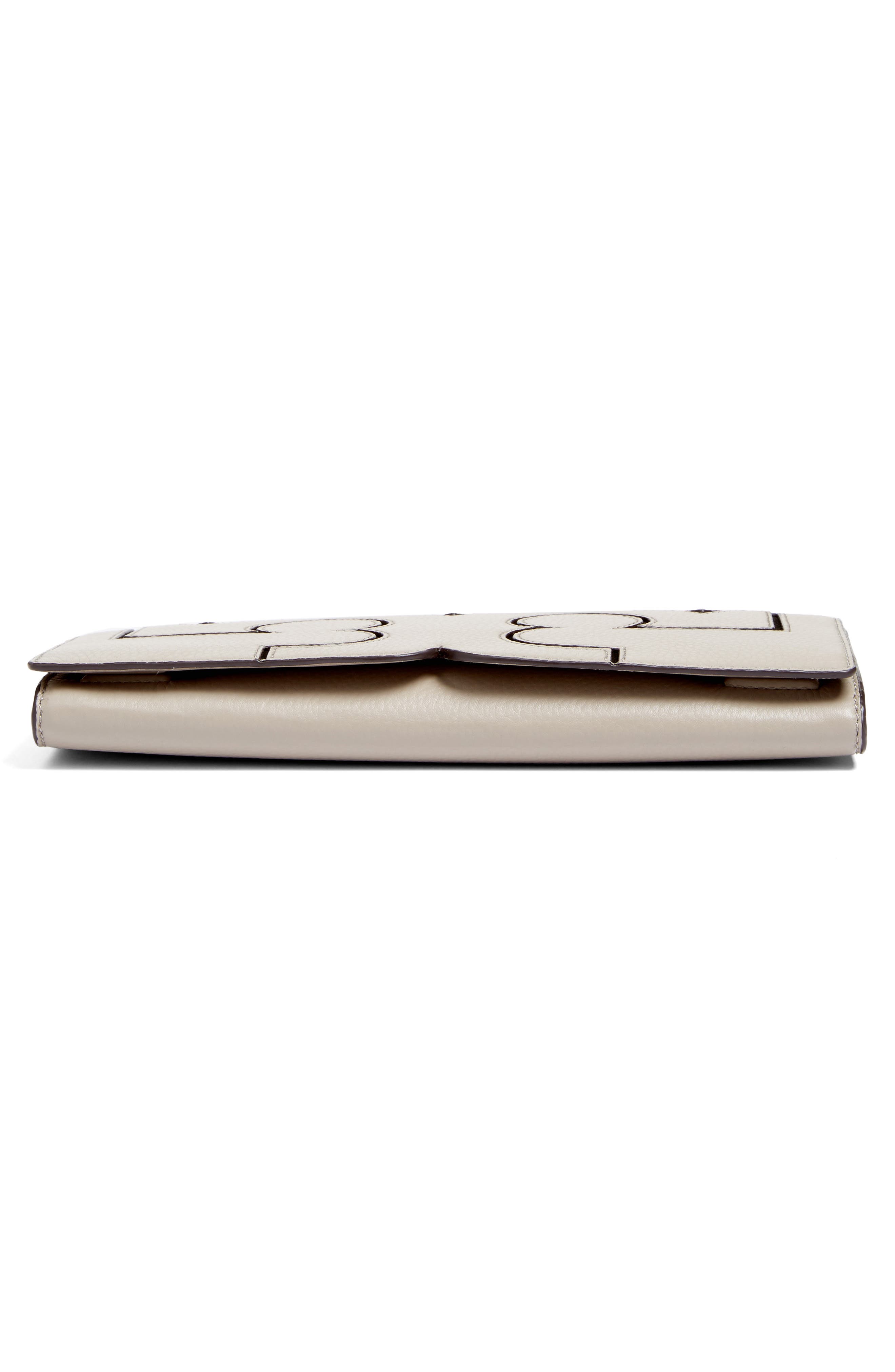 Serif Leather Clutch, Alternate, color, FRENCH GRAY