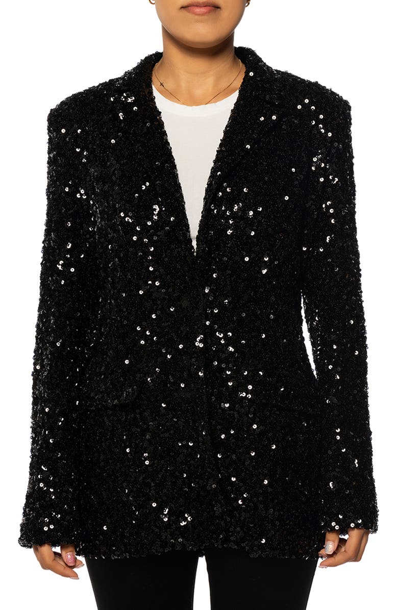 AZALEA WANG Isa Sequin Notch Lapel Blazer, Main, color, Black
