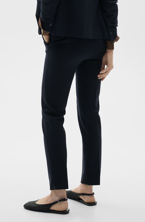 Mango Mid Rise Straight Leg Ponte Pants In Dark Navy