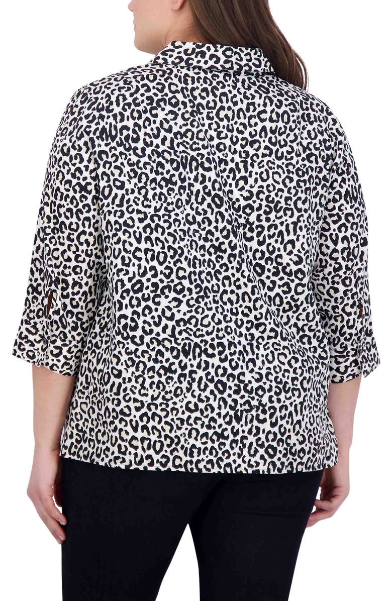 Foxcroft Sophia Leopard Print Three-Quarter Sleeve Cotton Popover Shirt, Alternate, color, 