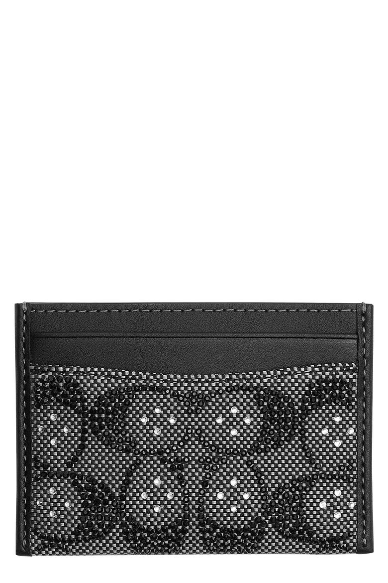 Signature Crystal Logo Jacquard Card Case, Main, color, LH/ BLACK
