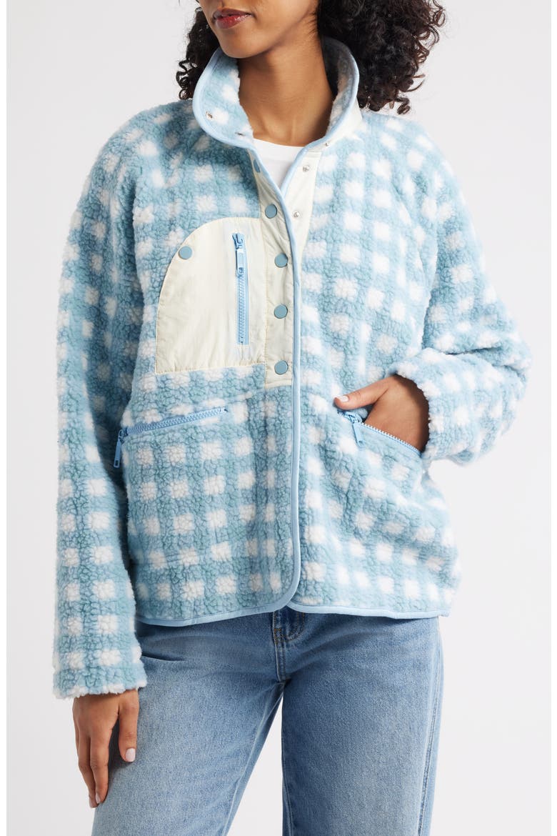 Gingham Grace Fleece Pullover, Alternate, color, SKY BLUE