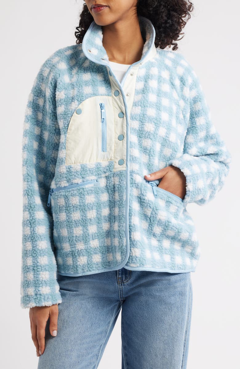 HAPPY CAMP3R Gingham Grace Fleece Pullover, Alternate, color, Sky Blue