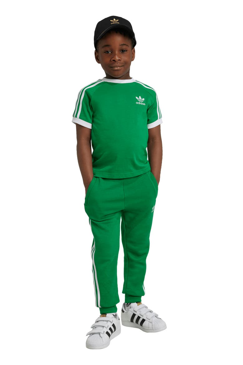 Kids' 3-Stripes Cotton T-Shirt, Alternate, color, GREEN