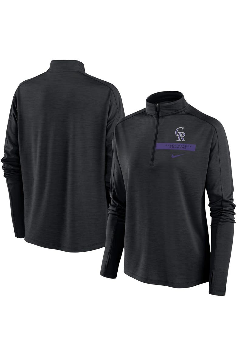 Women's Nike Black Colorado Rockies Primetime Raglan Quarter-Zip Top, Main, color, Black