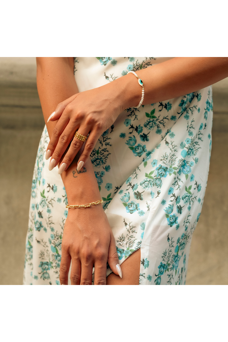 Sterling Silver Paperclip and Beaded Twisted Chain Bracelet, Alternate, color, Gold