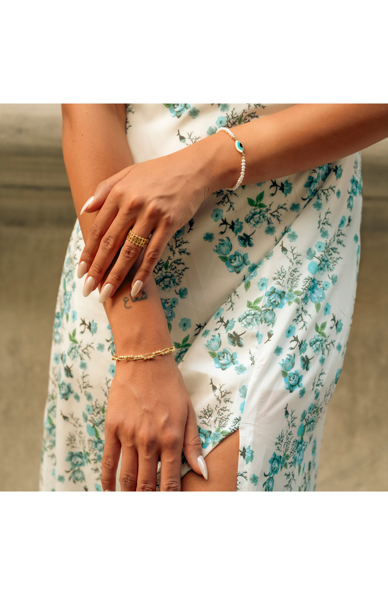 Spero London Sterling Silver Paperclip and Beaded Twisted Chain Bracelet, Alternate, color, Gold