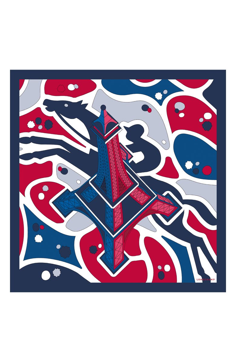 Longchamp Eiffel Tower Rider Silk Square Scarf, Main, color, Red