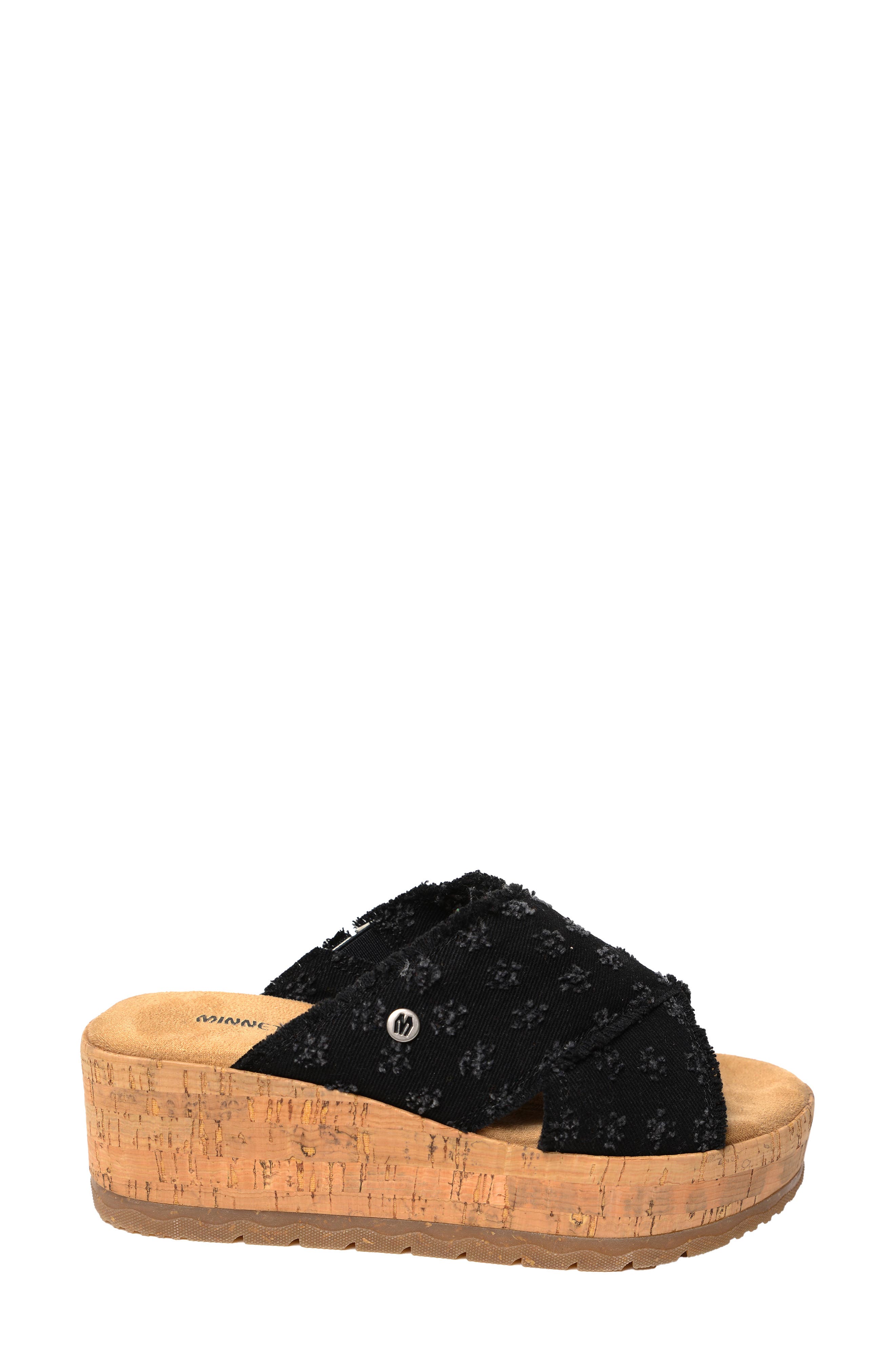 Posey Platform Wedge Slide Sandal, Alternate, color, BLACK DISTRESSED DENIM