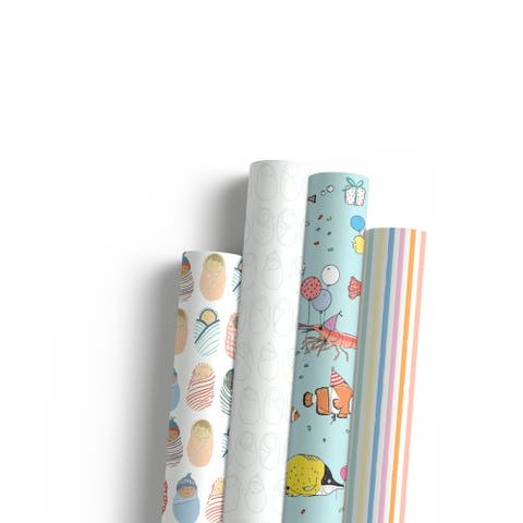 Eight Sheets Two-Sided "Babies" & "Reef Party" Heavyweight Gift Wrap