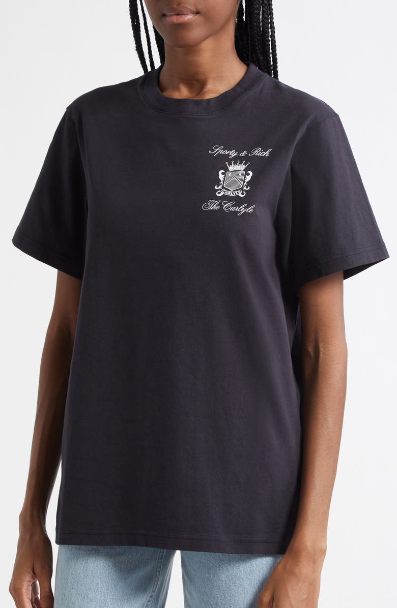 Sporty & Rich x The Carlyle Crest Cotton Graphic T-Shirt, Alternate, color, Black