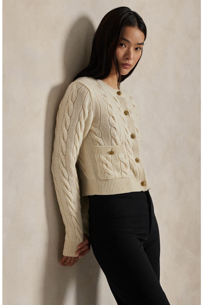 Cable Knit Wool & Cashmere Cardigan, Alternate, color, WHITE