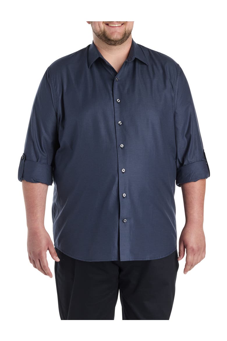Big & Tall Textured Sport Shirt, Main, color, NAVY