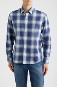 James Campbell Pamucak Regular Fit Plaid Cotton & Linen Button-Up Shirt