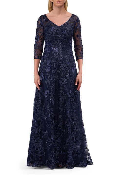 Lace Mother of the Bride Gown with V Neckline