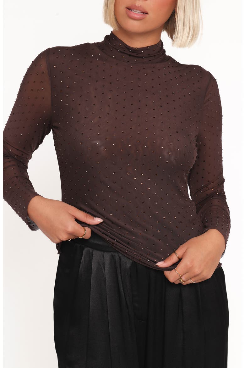 Alejandra Embellished Mesh Top, Alternate, color, DARK CHOCOLATE
