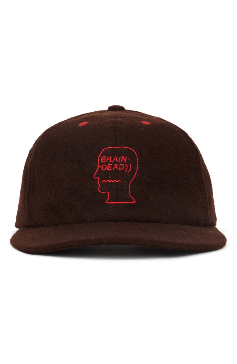 Brain Dead Embroidered Logohead Wool Blend Flannel Adjustable Baseball Cap, Alternate, color, Brown
