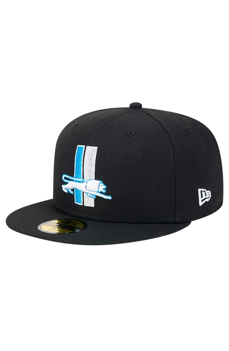 New Era Men's New Era Black Detroit Lions Omaha Throwback 59FIFTY Fitted Hat, Alternate, color, Black