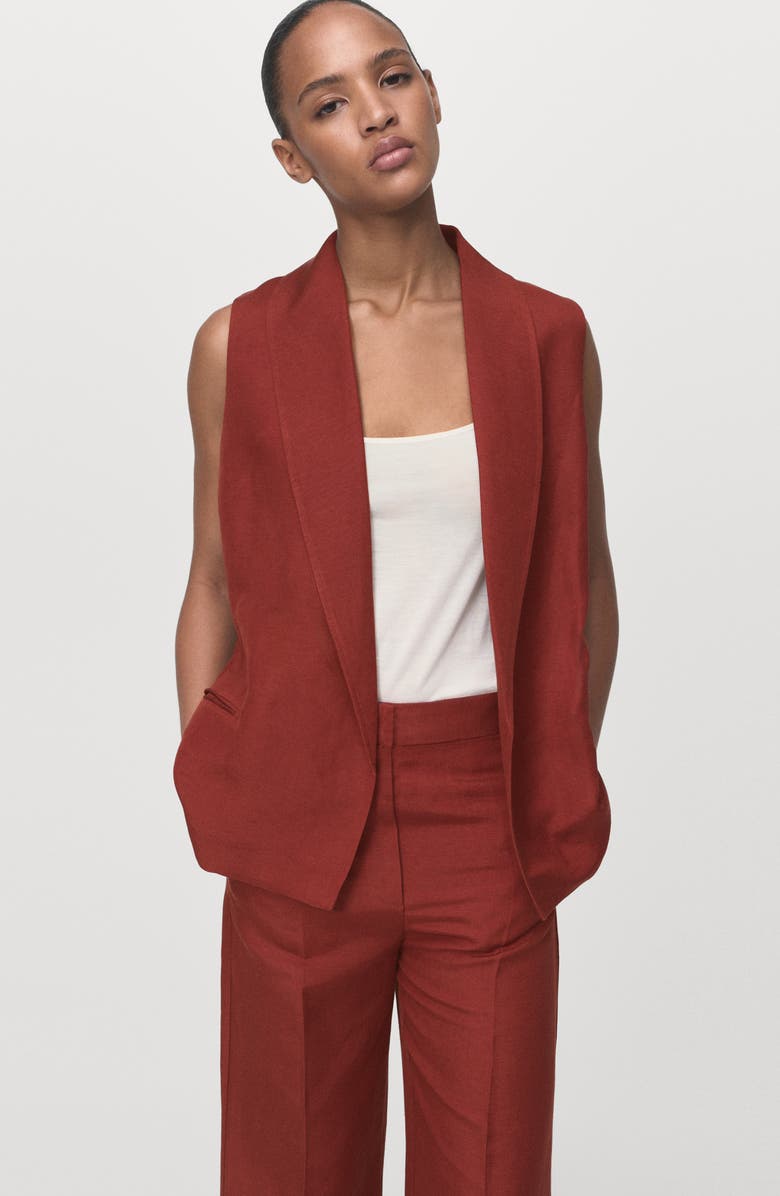 MANGO Straight Leg Linen Blend Pants, Alternate, color, Copper