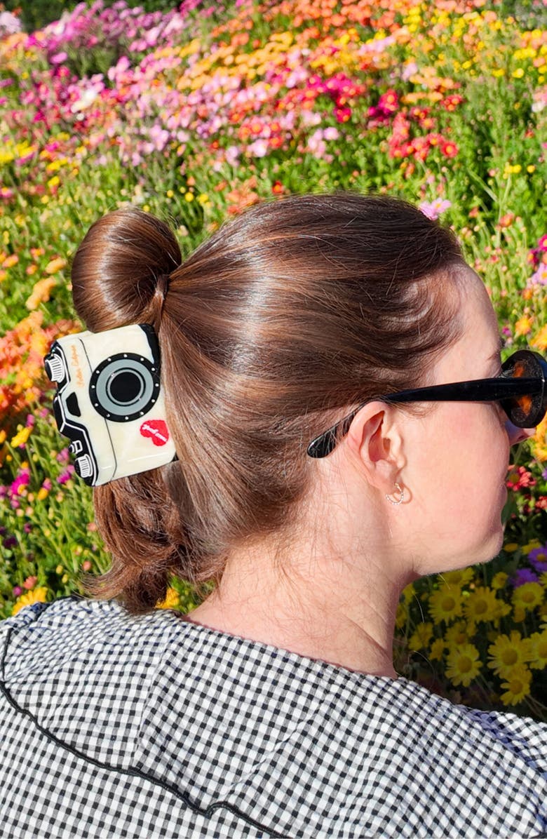 Solar Eclipse Hand Painted New York Camera Claw Clip, Alternate, color, Cream