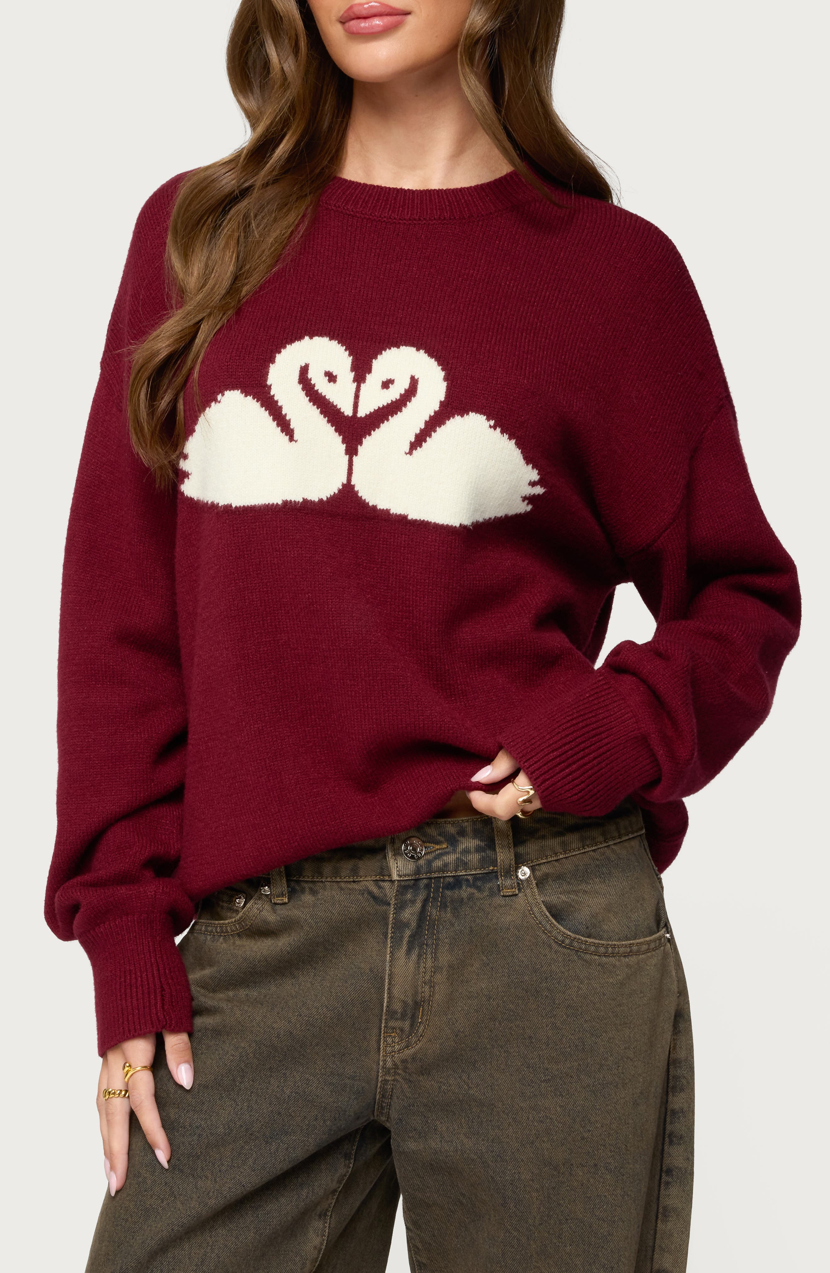 Swan Intarsia Oversize Sweater