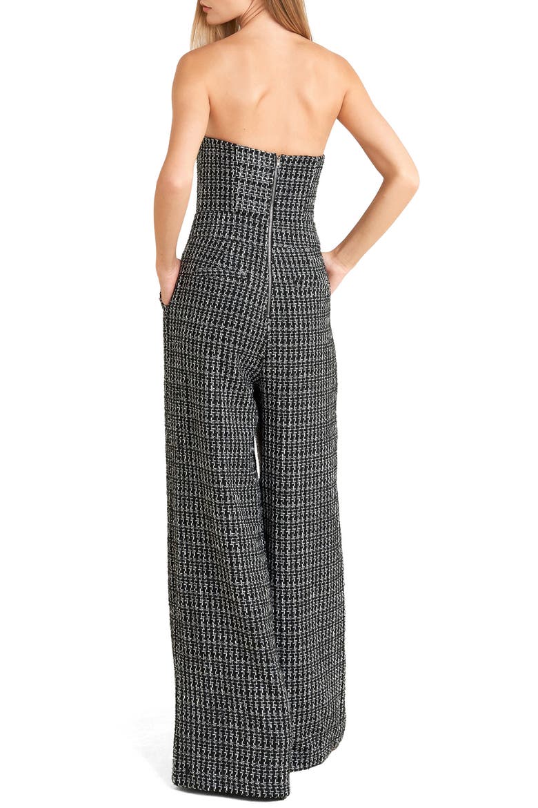 Strapless Tweed Wide Leg Jumpsuit, Alternate, color, BLACK