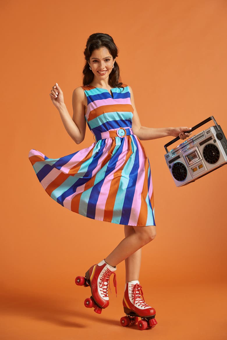 The Weekend Whirl Fit and Flare Dress, Alternate, color, Mod Stripe
