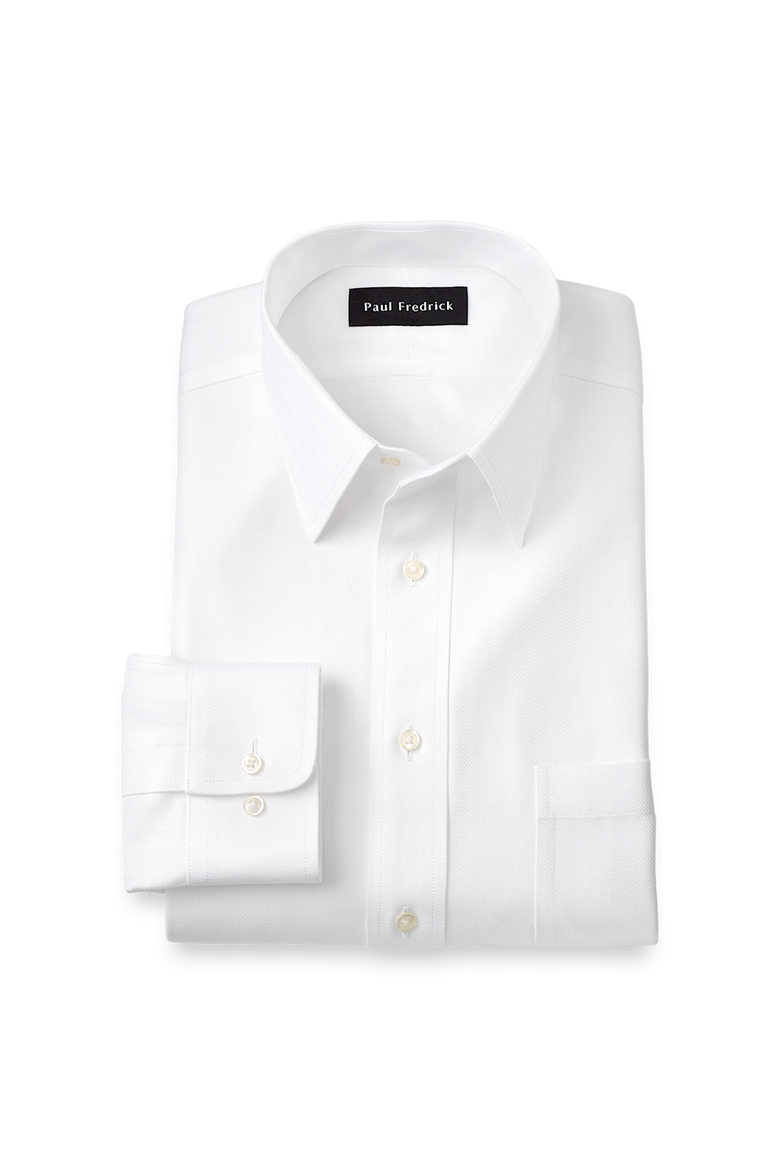 Slim Fit Non-iron Cotton Herringbone Point Collar Dress Shirt, Main, color, White