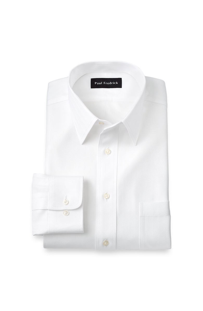 Paul Fredrick Non-iron Cotton Herringbone Point Collar Dress Shirt, Main, color, White
