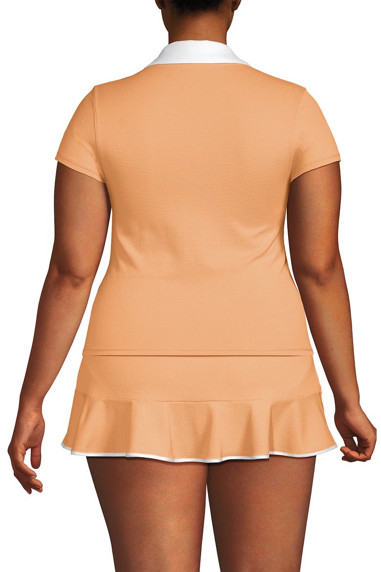 Plus Size Short Sleeve Pique Johnny Collar UPF 50 Rash Guard, Alternate, color, Orange Mist/White