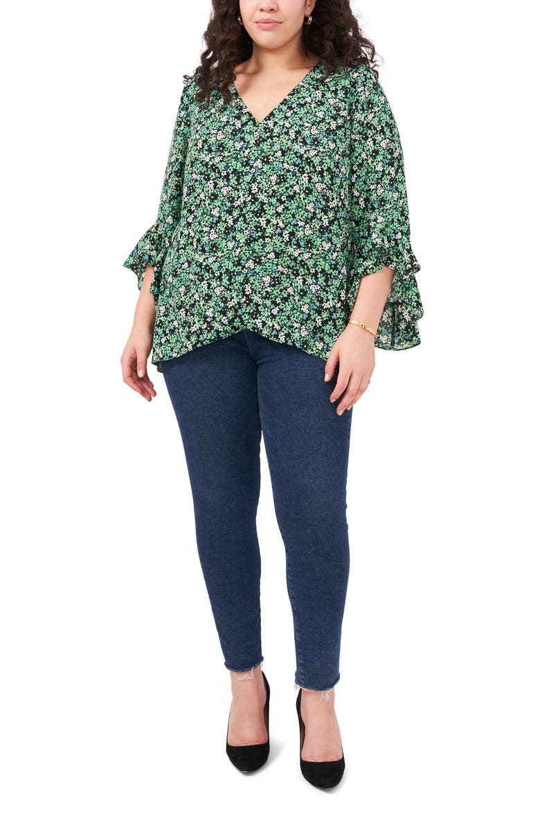 Vince Camuto Floral V-Neck Flutter Sleeve Chiffon Top, Alternate, color,