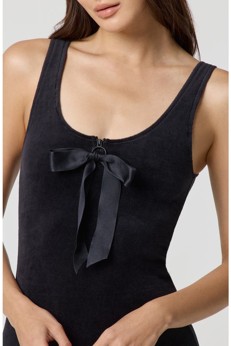 Velour Bow Neck Tank Dress, Alternate, color, BLACK