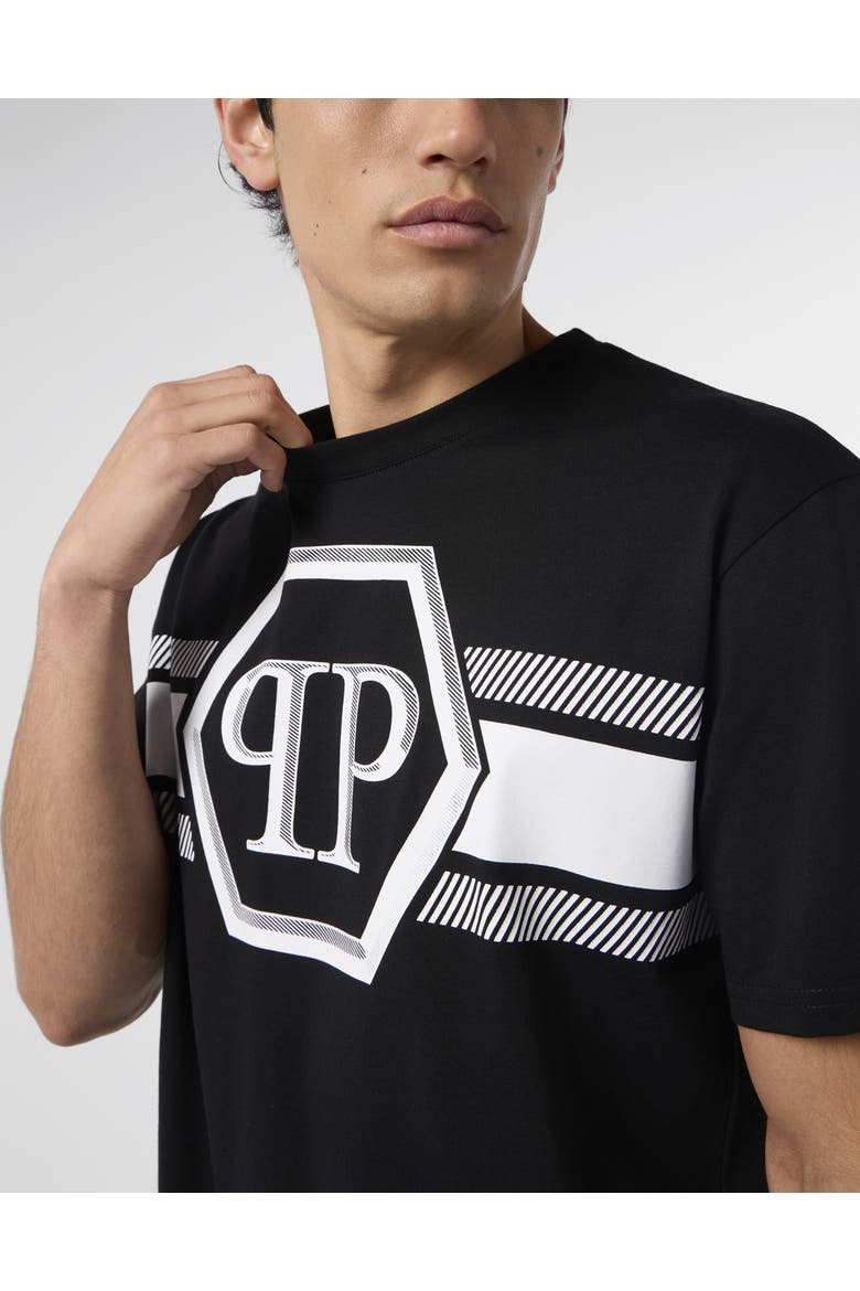 Round Neck T-Shirt Hexagon Line Men, Alternate, color, black