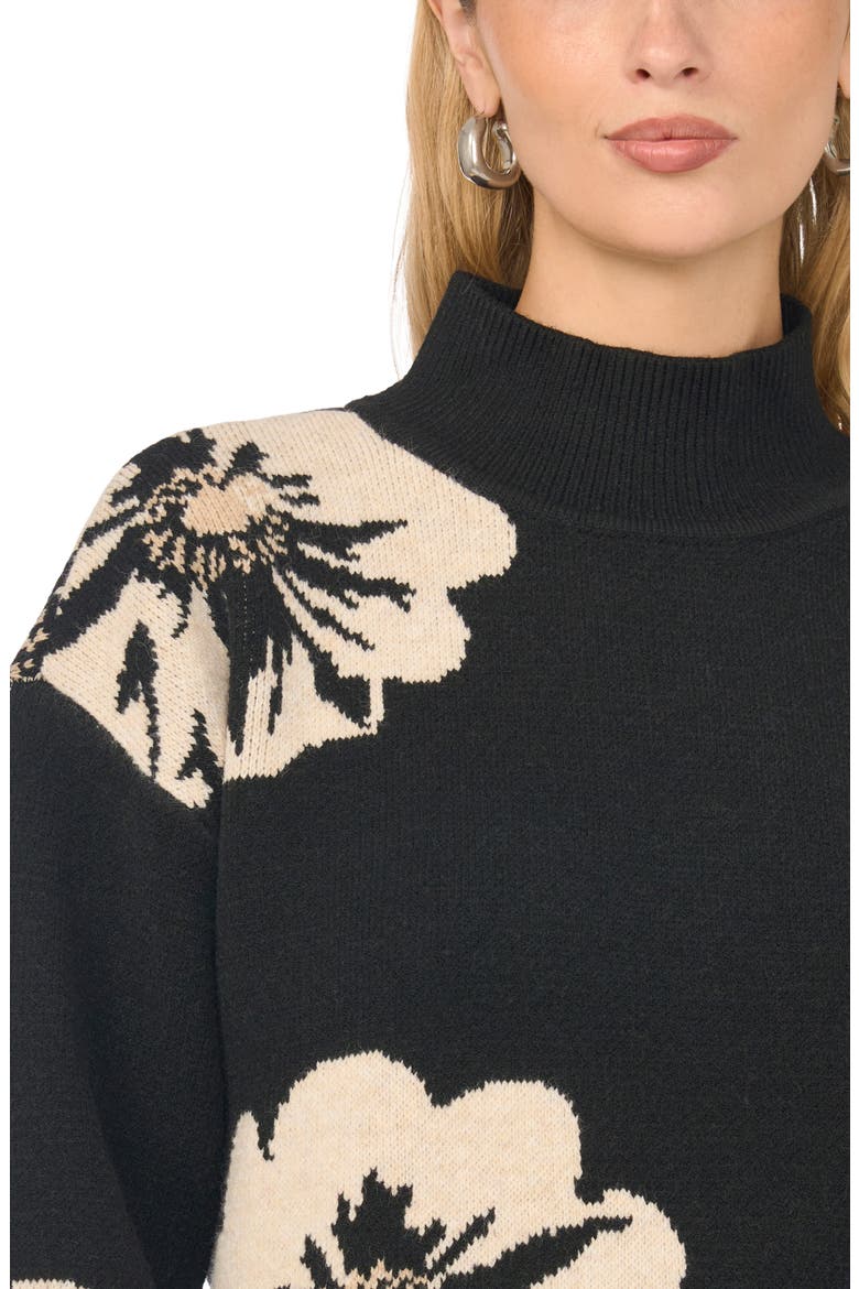 Floral Jacquard Mock Neck Sweater, Alternate, color, RICH BLACK