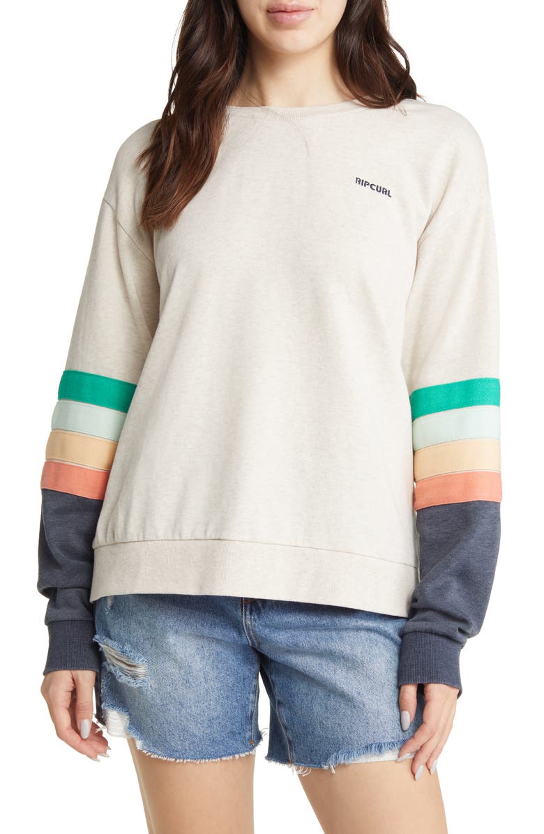 Rip Curl Surfbreak Stripe Cotton Sweatshirt, Main, color, Oatmeal Marle