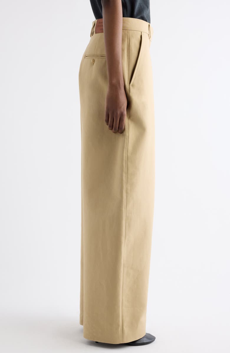 Acne Studios Pommy Tailored Organic Cotton Satin Wide Leg Trousers, Alternate, color, Beige
